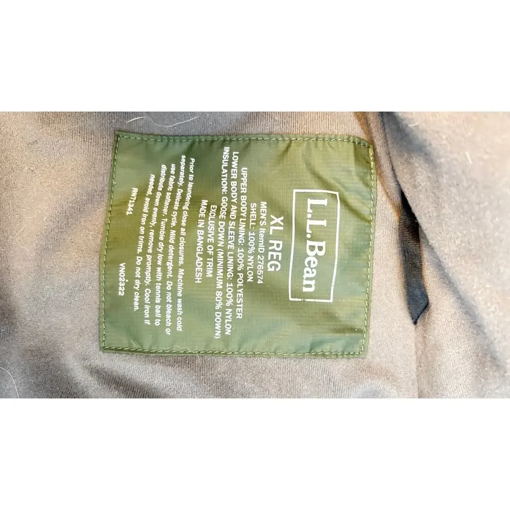 LL Bean Mens Baxter State Parka Olive Green Goose Down Puffer Jacket XL‎ DL401
